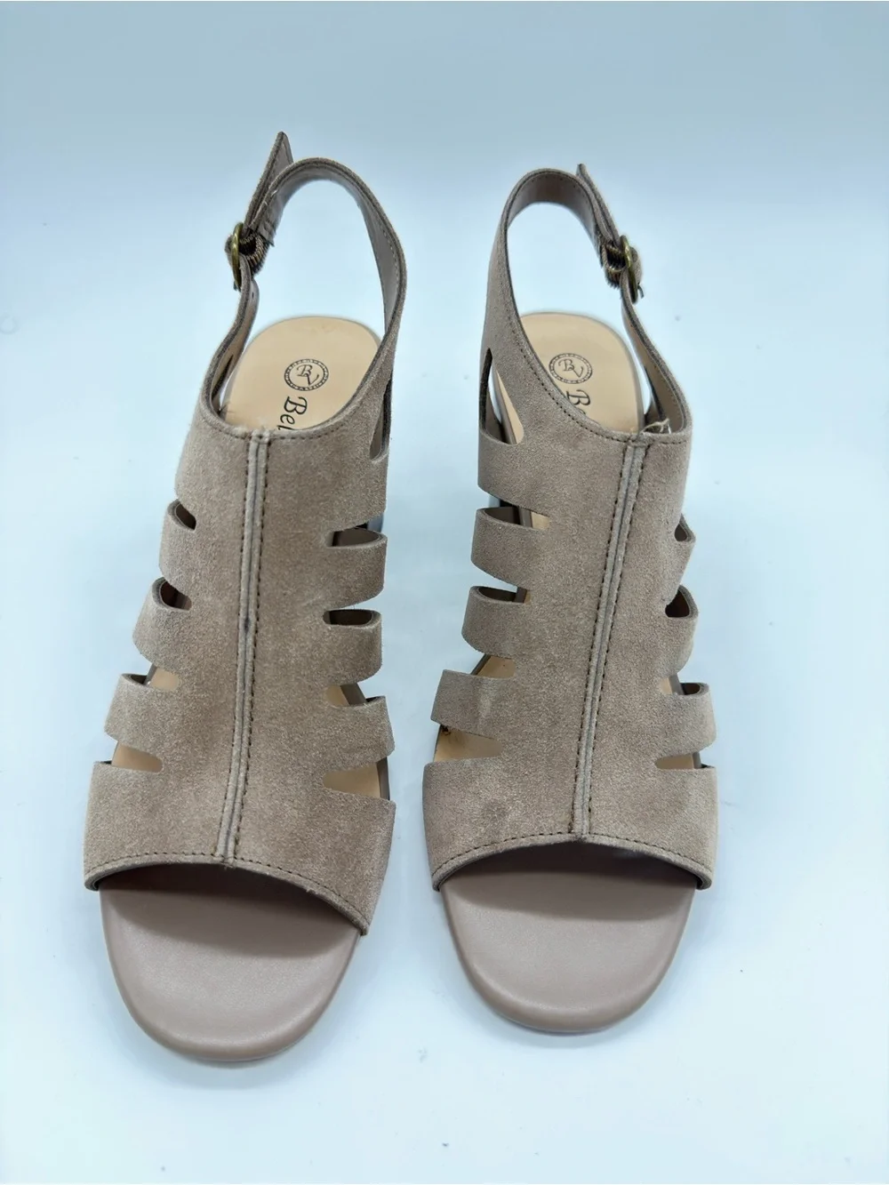 Bella Vita Taupe Suede Cutout Slingback Block Heels